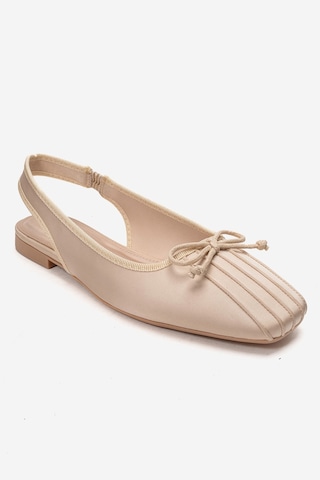 Luvishoes Zelvıa Bej Saten Fiyonklu Arkası Açık Kadın Babet Ayakkabı