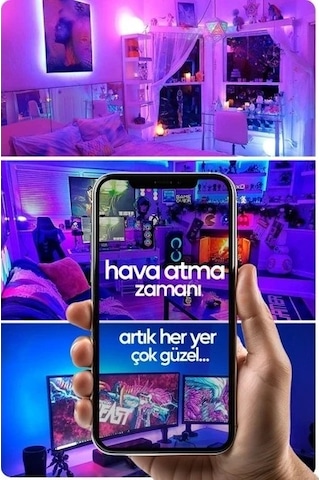 Tv Arkası 10 Metre Bluetooth Telefon Kontrollü Smart Şerit Led Sese Duyarlı Kumandalı Led Işık Çok Renkli