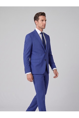 Tk6893 Erkek Klasik 2 Li Takım Elbise 2 Düğmeli Slim Fit Esnek Kumaş Çift Yırtmaçlı 7 Drop İndigo