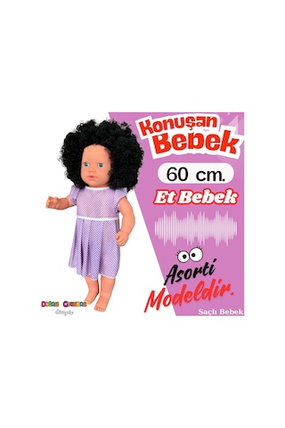 Oynar Gözlü Türkçe Konuşan Nazlı Saçlı Et Bebek 60 Cm. - Konuşabilen Bebek - Saçlı Büyük Bebek 001