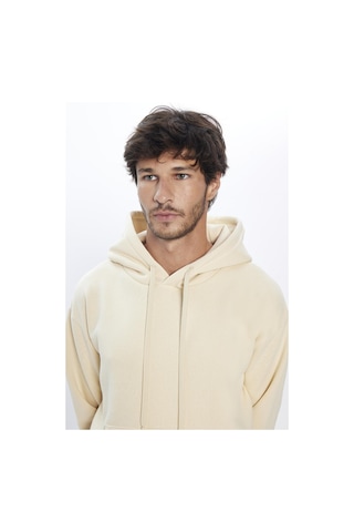 Tudors Unisex Oversize Geniş Kesim Pamuklu Yumuşak Dokulu İçi Polarlı Basic Bej Kapüşonlu Sweatshirt-31459-bej Bej