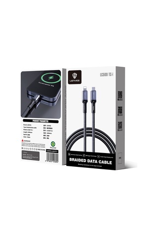 Lenyes Lc509 Type-c To Lightning Pd 30w Örgü Tasarımlı Hızlı Şarj Özellikli Şarj Kablosu 1m Siyah Siyah