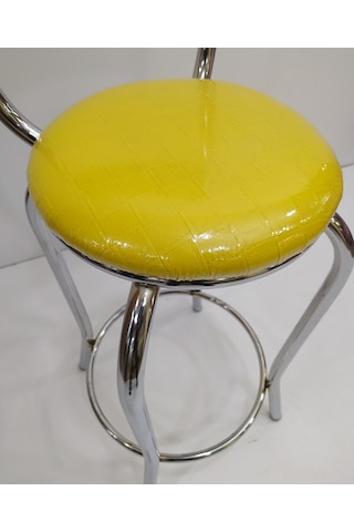 Sandalye BAR Tipi Yüksek Model 1adet SARI Suni deri döşem Metal Transmisyon Çelik nikelaj El Yapım Sarı