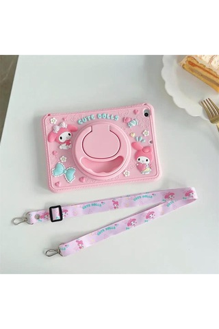 Ennar Apple Uyumlu iPad 9.nesil 10.2 İnç A2602 A2604 Cute Dolls Askılı Standlı Tablet Kılıfı+tablet Kalemi Arka Kapak