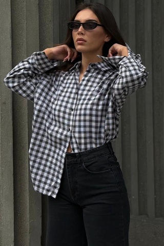 Madmext Siyah Oversize Kareli Kadın Gömlek Mg2822