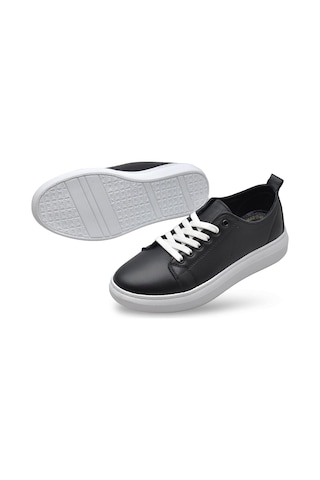 764 Full Ortopedik Taban Hakiki Deri Günlük Kadın Ayakkabı Kadın Sneakers Siyah-beyaz Beyaz - Siyah
