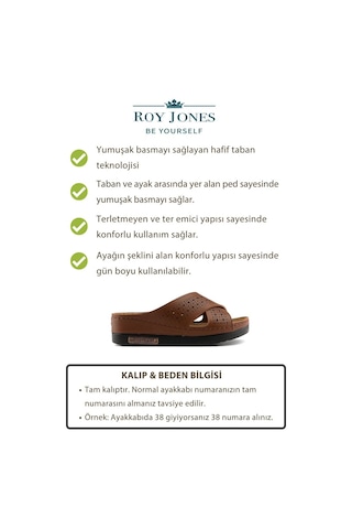 Roy Jones Kadın Ortopedik Yumuşak Tabanlı Terletmeyen Çift Bantlı Hasır Tipi Delikli Rahat Anne Ev İçi Terliği Taba