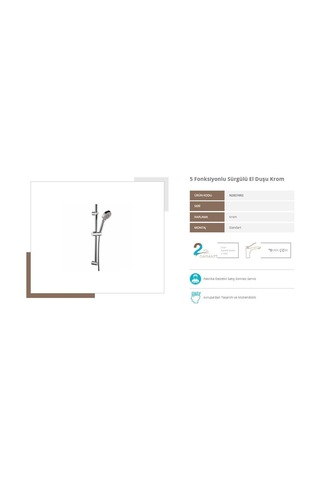 Nsk Basics 5 Fonksiyonlu Sürgülü Banyo El Duş Sistemi N2821002 Krom