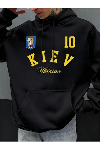 Tarzsokak Kiev Ukrayna Baskılı Erkekler Hoodie Sonbahar Gevşek Giysiler Cep Hip Hop Kazak Polar Rahat M Siyah