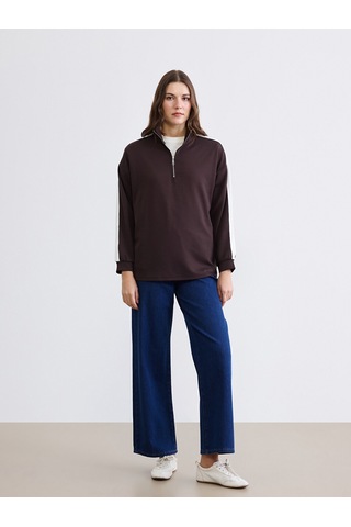 Lcw Comfort Kahverengi Dik Yaka Soft Touch Kadın Sweatshirt