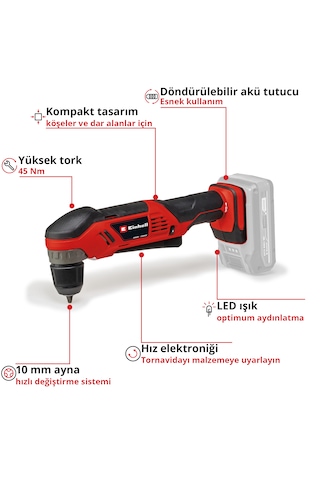 Einhell Profesyonel TP-CD 18/120 Li-i Bl Akülü Darbeli Vidalama + TE-AD 18 Li Dik Açılı Vidalama Seti 4AH Starter Kit 18 Parça S-case Uç Seti + Saklama Çantası Dahil