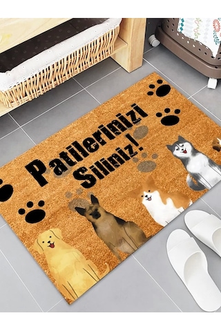 Esnature Köpek Desenli Patilerinizi Silin Yazılı Kapı Önü Paspas