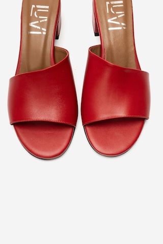 Luvi Shoes Delavıe Kırmızı Cilt Hakiki Deri Kadın Kalın Topuklu Terlik