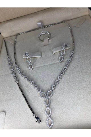Mekik 925 Ayar Gümüş Su Yolu Set Işıklı Kutuda Düğün Nişan Söz Gelin Seti Takımı