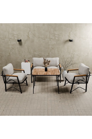 Mb Garden Furnıture Simetri Model, Balkon, Bahçe, Cafe, Metal Koltuk Takımı, Bahçe Takımı , Çay Seti, 2 1 1 Masa Krem