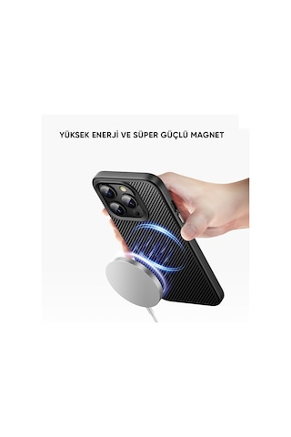 Bikapak Magcarbon Apple Uyumlu iPhone 16 Siyah Kapak
