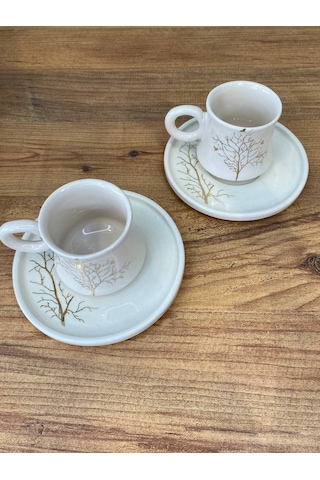 Hayat Ağacı Desenli El Yapımı Seramik Kupa, Mug, Türk Kahvesi
