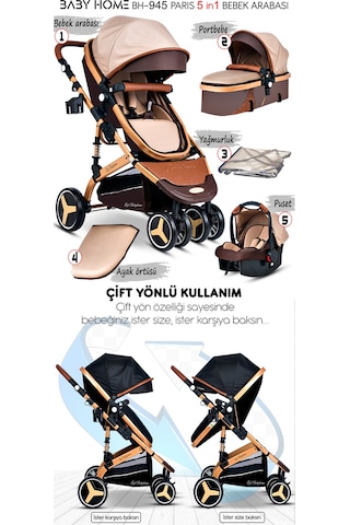 Baby Home 945 Ayrılıp Birleşebilen Travel Sistem İkiz Bebek Arabası