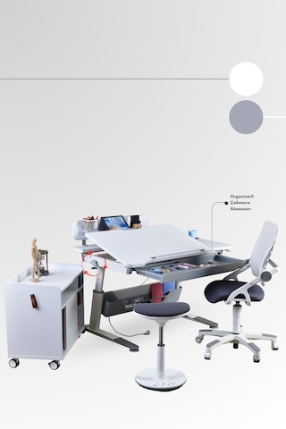 Creo Mobili Yükseklik Ve Eğim Ayarlı Sirius Premium Plus Bilgisayar Ve Çalışma Masası Seti Beyaz/gri Gri