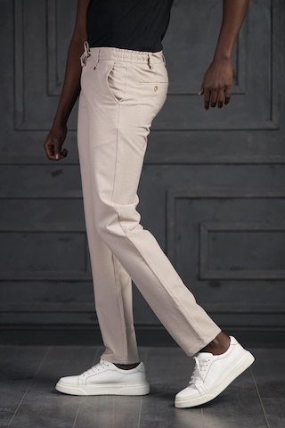 Perpant Slimfit Beli Lastikli Ve İplikli Likralı Gofre Kumaş Jogger Pantolon Krem