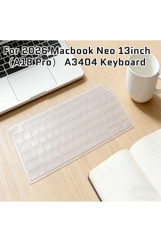 Apple Uyumlu MacBook Neo 13inç A18 Pro A3404 Klavye Koruyucu Şeffaf Silikon Ped Renksiz