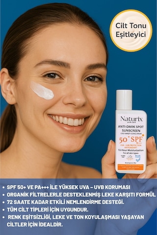 Leke Karşıtı Güneş Kremi Spf 50+ Pa+++ Uva-uvb Koruma 72 Saat Nemlendirme Water Resistant - 50ml