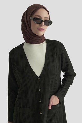 Armine Trend Çizgi Detaylı Cepli Düğmeli Triko Hırka Siyah 25ytd570 Siyah