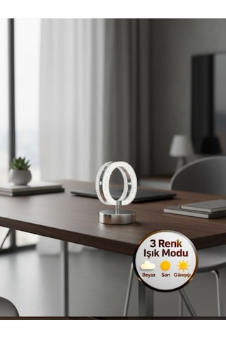 Aurea Model Gümüş 3 Renk Modu Ledli Modern Salon Mutfak Yatak Çocuk Odası Masa Ve Gece Lambası Metalik