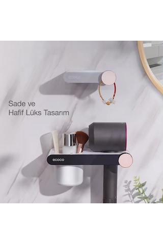 Ecoco Saç Kurutma Makinesi Tutacağı Ve Banyo Düzenleyici Beyaz