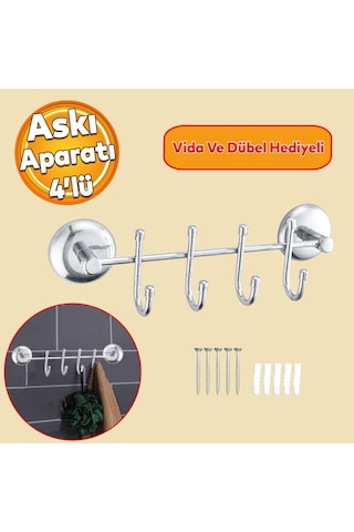 Lexroo Feyzayapı Metal 4'lü Banyo Lavabo Vidalı Askılık Sağlam Aparat Krom Askılık Elbise Havlu Çok Renkli