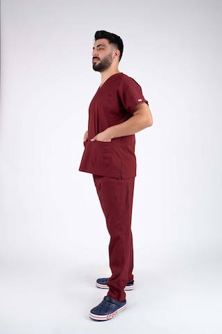 Bordo Likralı Erkek Hemşire Ve Doktor Forması Takımı Scrubs Hastane Üniforması