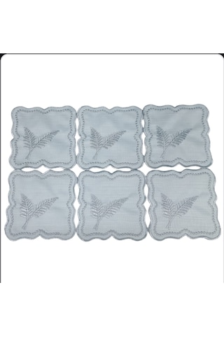 Upeka 6'lı Tela Peçete Bardak Fincan Altlığı Gümüş İşlemeli Kokte