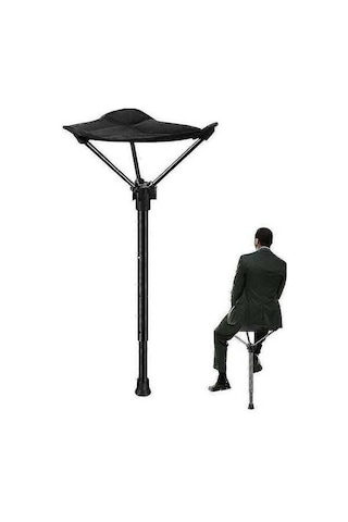 Bloomnest Katlanır Yürüyüş Bastonu, Üçayaklı Tabure, Ayarlanabilir Yükseklik, Açık Hava Sandalyesi, Taşınabilir Kamp Oturma Altın - Siyah