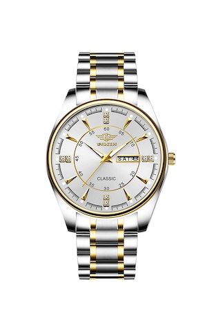 Yashıdun 5069 Çelik Kayış Şık Kuvars İzle Erkekler Aydınlık Takvim Bilek Saati - Beyaz Kadran