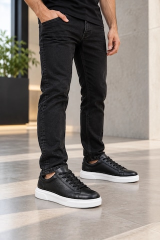 In Step Tuna Hakiki Deri Siyah- Beyaz Taban Günlük Unisex Günlük Ayakkabı