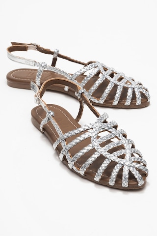 Claudıa Gümüş Örgü Kafes Tasarım Kadın Sandalet Gümüş