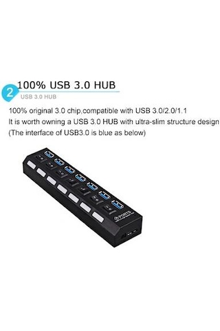 7 Port Usb 3.0 2.0 Hub Anahtarlı Çoklayıcı Çoğaltıcı Switch