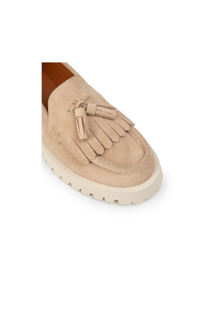 Deery Kadın Hakiki Süet Bej Püsküllü Loafer - 02033zbejc01