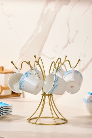 Edora Home 2'li Gold Mutfak Organizer Seti, Misketli Kağıt Havluluk Ve 6 Kancalı Bardaklık - Metal Paslanmaz