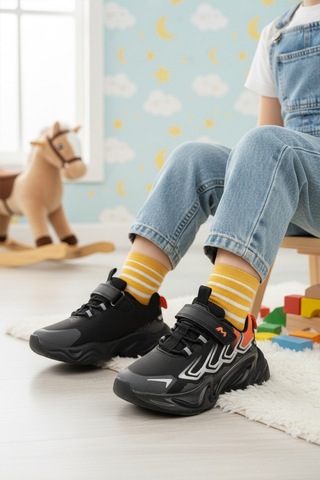 Marcokids Siyah Cırtlı Hafif Erkek Çocuk Spor Ayakkabı 161-t5440210 P Siyah