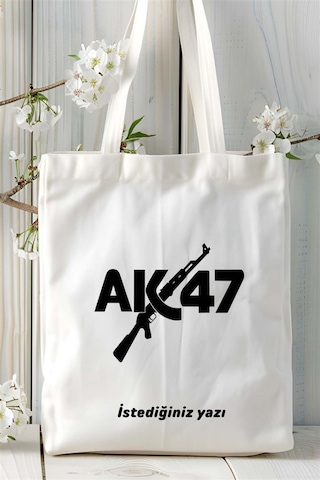 Art Hediye Ak-47 Kalaşnikof Baskılı Bez Çanta Kişiye Özel Model 1 Çok Renkli