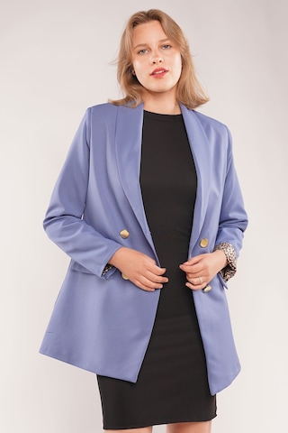 Gabria Kolları Leopar Desenli Kadın Ceket Mavi