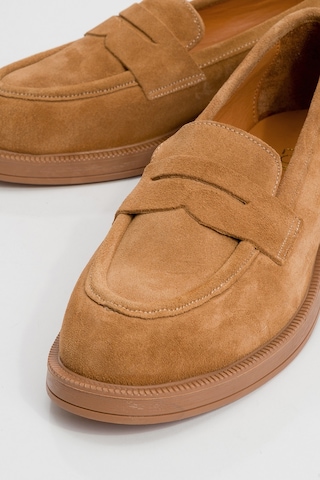 Pline Toprak Süet Hakiki Deri Kadın Loafer Ayakkabı Toprak