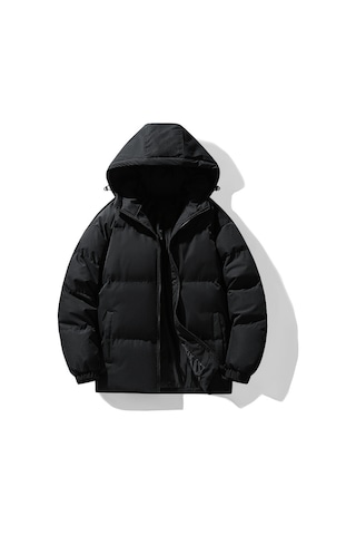 Yeni Kış Erkek Pamuklu Dolgulu Ceket, Kore Tarzı, Kapüşonlu, Kalınlaştırılmış, Sıcak, Modaya Uygun, Pamuklu Dolgulu Ceket, Erkek Giyim Üstü Siyah