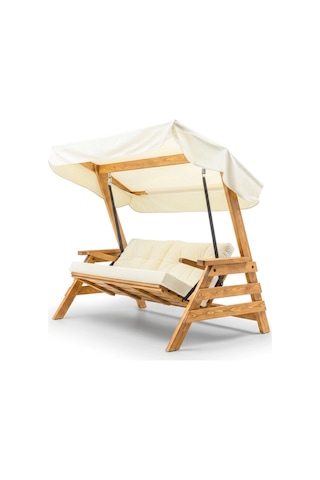 Riva Swing Ahşap Dış Mekan Bahçe Balkon Ve Teras Salıncağı Açık Renk Ağaç Salıncak Krem