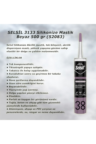 Selsil Silikonize Mastik Beyaz 500 Gr 52083 10 Adet Beyaz