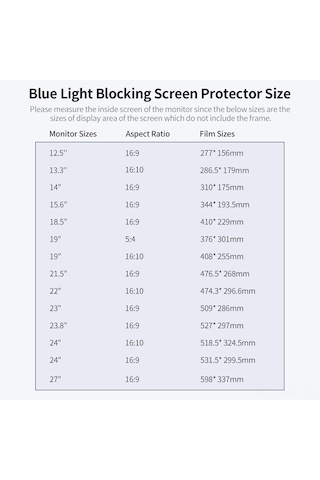 Mufunye 22'' Monitör İçin Mavi Işık Engelleyici Ekran Koruyucu - %70 Uv Filtreli Ve Parlaklık Önleyici