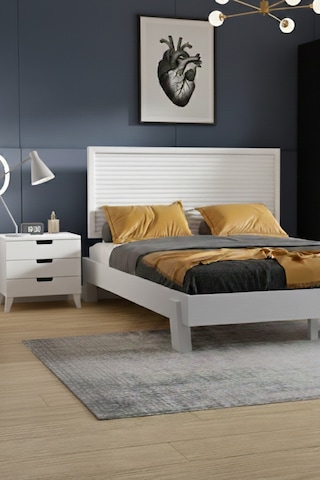 Renazzo Ebruli Yatay Başlıklı Masif Ahşap Karyola Beyaz 180x200 Beyaz - 180 X 200