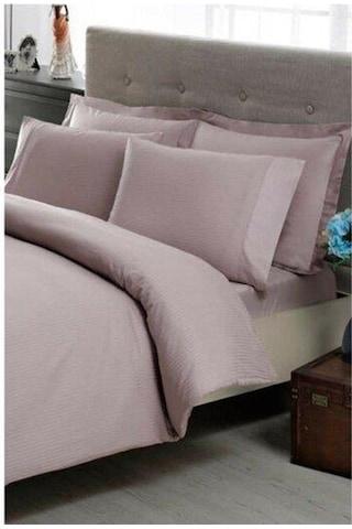 Taç Premium Basic Stripe Lila Çift Kişilik Nevresim Takımı Lila