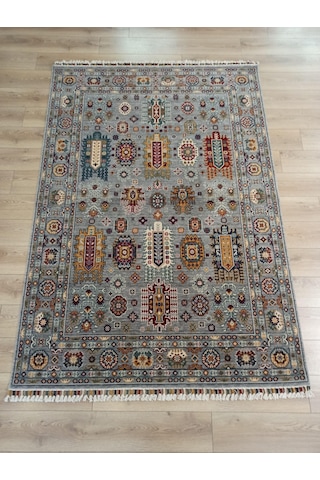 Çam Halı Sultani 807 Gri Yün Ve Bambu İle Özel Tezgahlarda Üretilen Otantik Desenli El Emeği Modern Uşak Halısı Gri